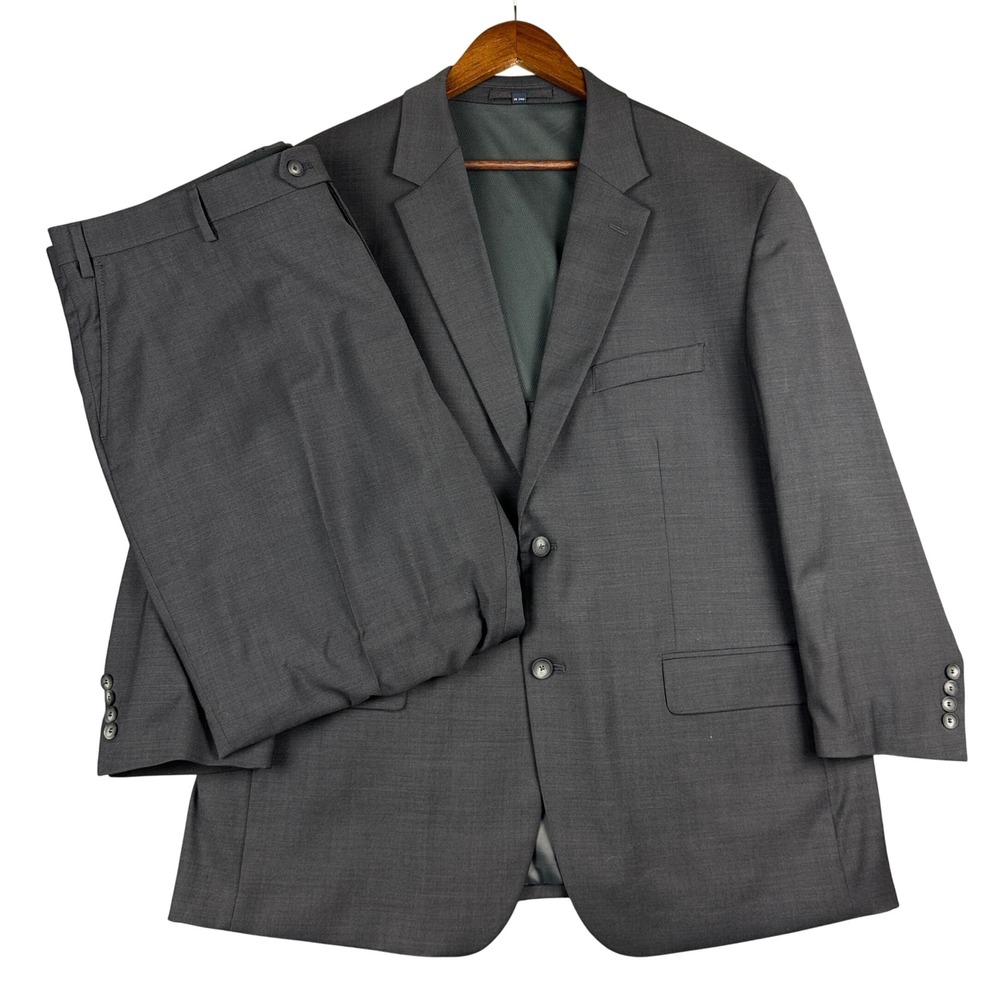 Jos A Bank Traveler Suit Mens 48R Gray Tailored Fit Wool 2pc Set Pants 44/27